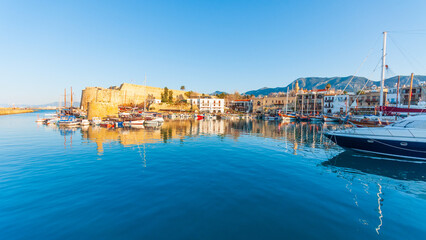 Fototapeta na wymiar Kyrenia harbour view. Kyrenia harbour is currently a famous tourist resort in Northern Cyprus.