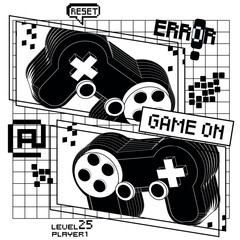 Gamer print . Vector joysticks gamepad illustration with slogan texts, for t-shirt prints and other uses.