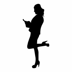 silhouette of office woman holding laptop or mobile phone