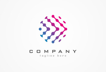 Circle Globe Tech Logo, Blue Purple Gradient globe with arrow inside from Connected Pixel, Usable for Business and Technology Logos, Flat Vector Logo Design Template Element