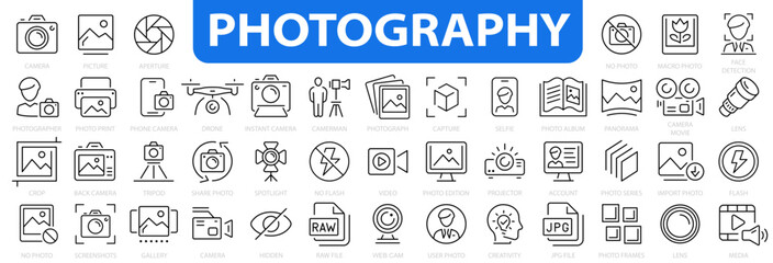 Fototapeta na wymiar Photography icon set. Camera, photographer, video, photo and more. Photography studio. Vector illustration.
