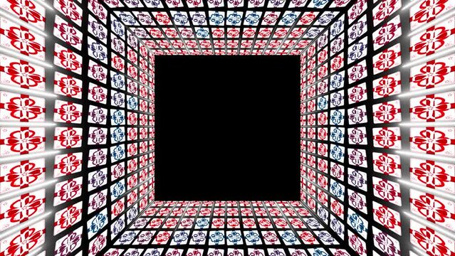  christmas square animation with cube template for logo backgorund. Holiday decorative christmas boxes in tunnel with black background