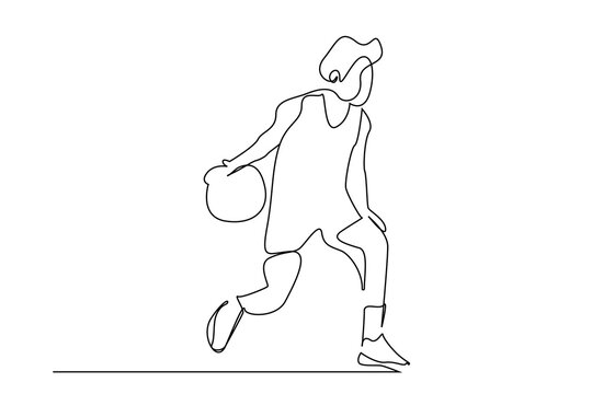 young boy playing basketball lifestyle line art