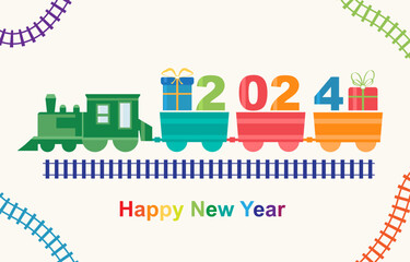 Happy New Year 20234 train with gifts vector - 620504682