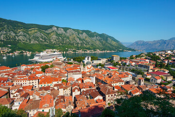 Naklejka na ściany i meble view of the old town of Kotor in Montenegro and bay, medieval architecture, travel
