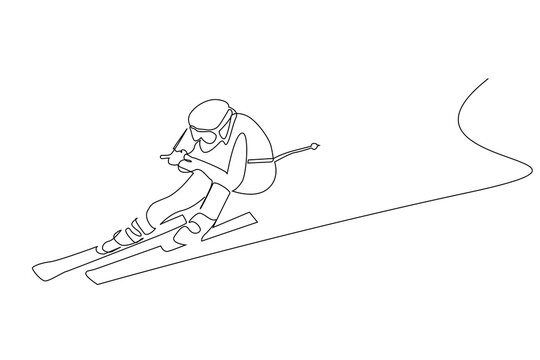 skiing winter sport sportsman lifestyle line art