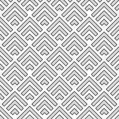 Seamless japanese mountains pattern. Repeated chevrons, angle brackets, curves background. Squama ornament. Scales image. Ancient window tracery motif. Digital paper for textile print. Vector art.