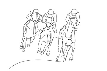 Fototapeta na wymiar horse racing jockey group people sport lifestyle line art