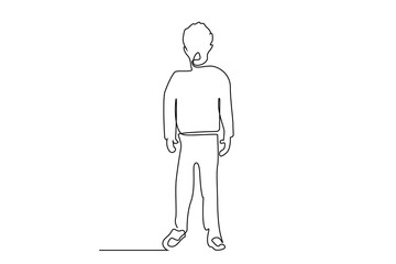 little boy standing scared shouting open mouth line art full body length line art