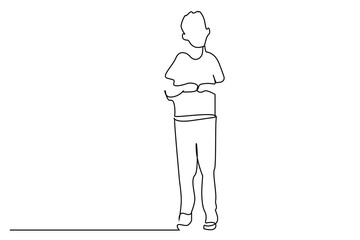 young boy standing waiting full body length line art