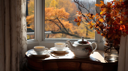 Naklejka na ściany i meble cup of tea and teapot.