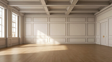 Interior empty white apartment. Modern design. Big light room with copy space. Generative AI	
