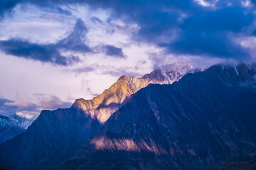 Sunrise light Over Mountain Peaks in Hunza Valley, Pakistan