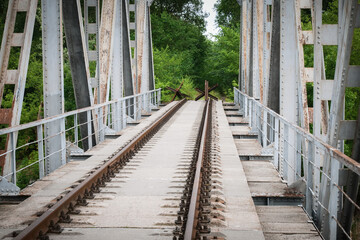 Railway bridge blocked by anti-tank (Czech) hedgehogs