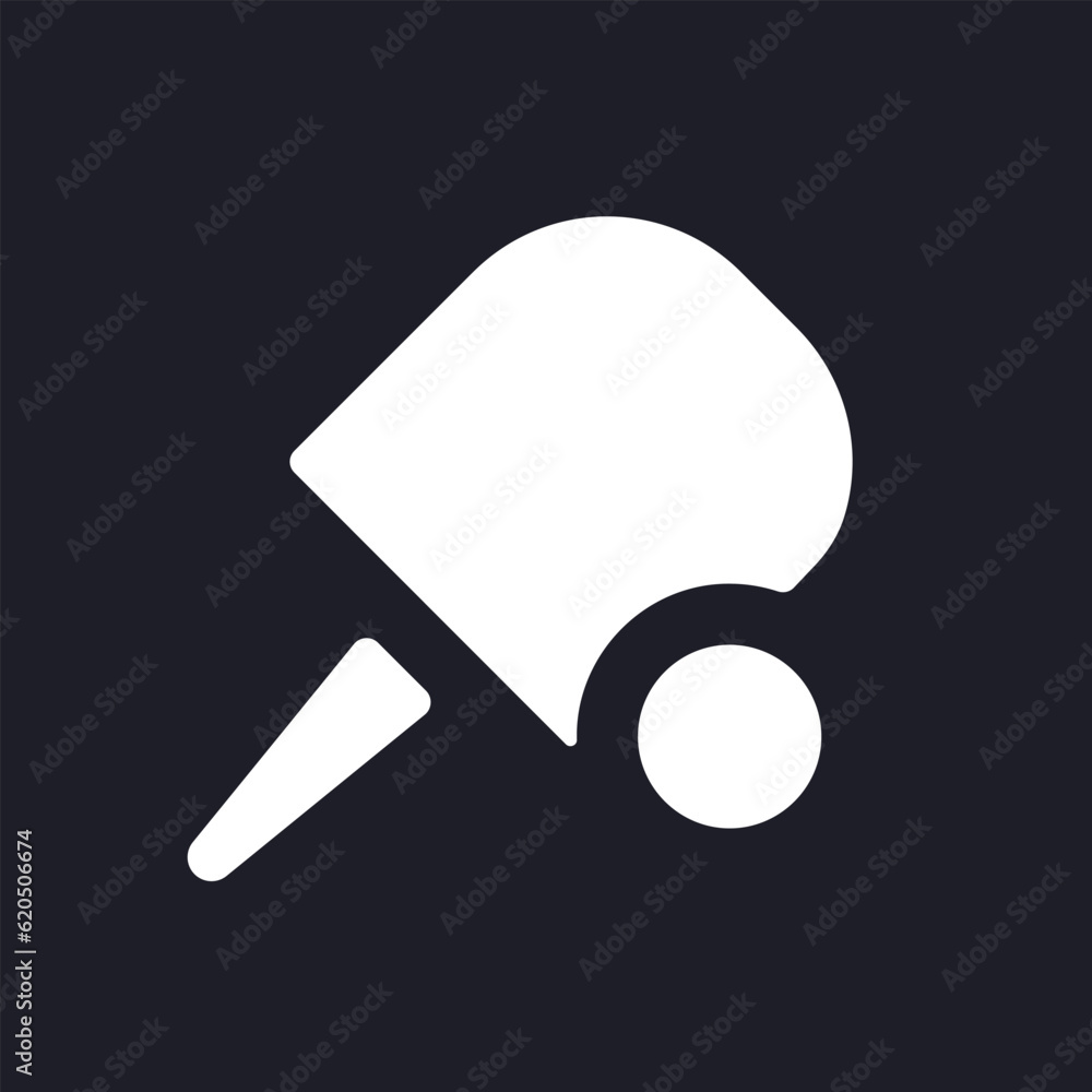 Poster ping pong dark mode glyph ui icon. game with ball and racket. user interface design. white silhouett