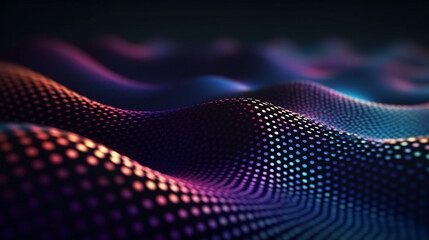 Abstract Futuristic Modern Wave Dots Background or Wallpaper in Vivid Purple and Blue Hues - 3D Texture and Opalescent Shimmer - Rolling Waves Effect - Generative AI