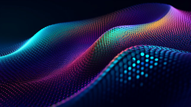 Abstract Futuristic Modern Wave Dots Background or Wallpaper in Vivid Purple and Blue Hues - 3D Texture and Opalescent Shimmer - Rolling Waves Effect - Generative AI © AnArtificialWonder