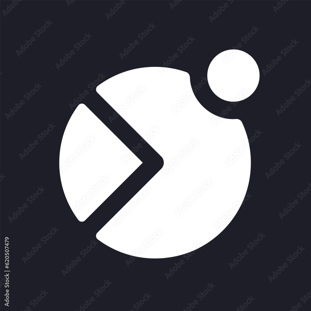 Poster notification from analytic app dark mode glyph ui icon. pie chart. user interface design. white silh