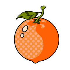 Cute Retro Orang fruit isolated on white background. Trendy cartoon style. 70s-80s retro vibes.