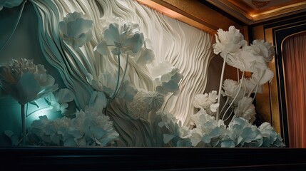 Floral facade design from a house with atmospheric lighting