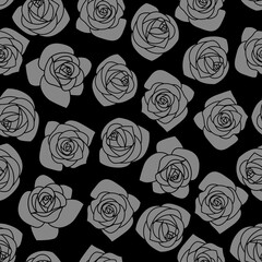 Roses on a black background. Seamless background for fabrics, textiles, packaging and wallpaper. Vector illustration	
