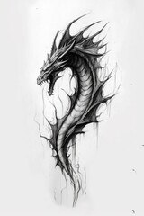 Sketch of an aggressive fantasy dragon in monochrome style, isolated illustration, generated by AI
