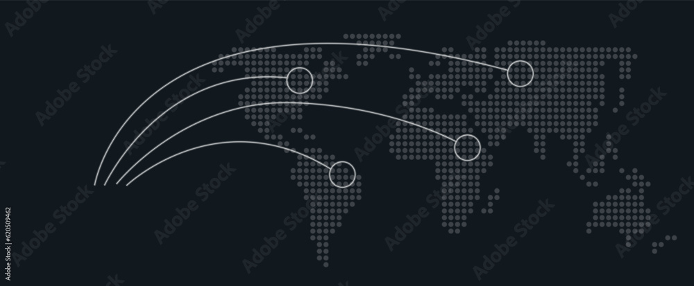 Poster global communication concept design template with dotted world map. infographics with editable flat 