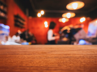 Table top counter bar with people in cafe restaurant Blur background 