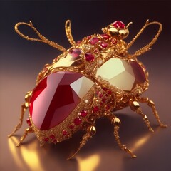 a large insect plated in gold with diamonds and rubies