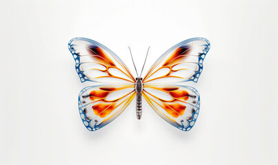  a butterfly with orange and blue wings on a white background.  generative ai