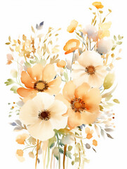 Watercolor illustration with beige flowers isolated on white background. Ai generated