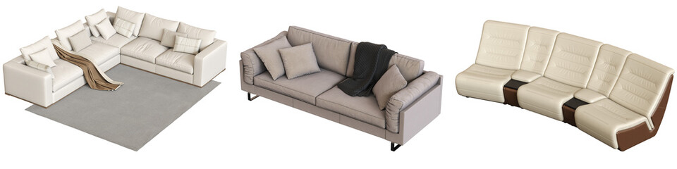 sofa isolate on a transparent background, interior furniture, 3D illustration, cg render