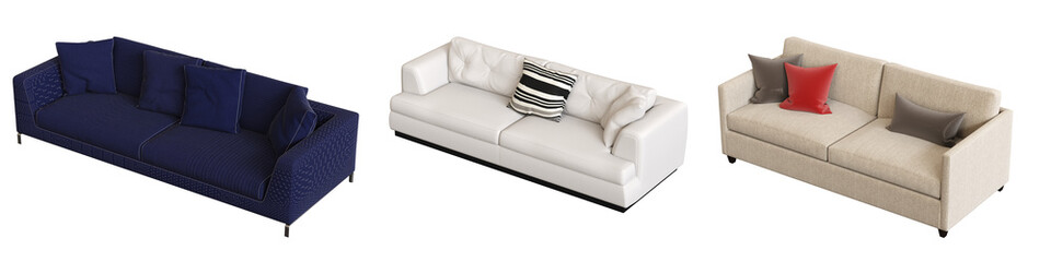 sofa isolate on a transparent background, interior furniture, 3D illustration, cg render