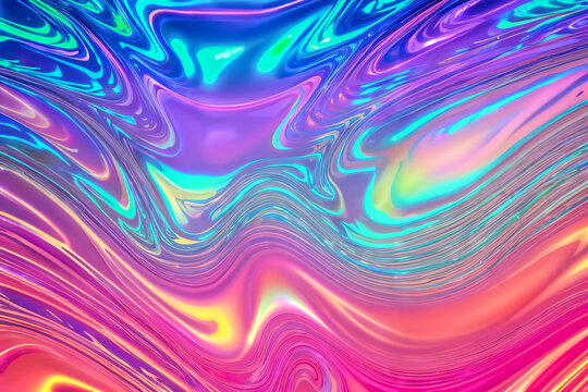 Abstract background fluid waving, holographic color, glossy and glowing, Iridescent Texture.  - Generative AI
