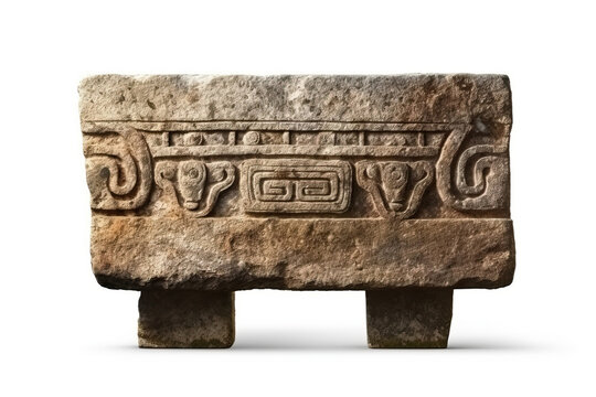 An ancient stone with a bas-relief. Generative AI.