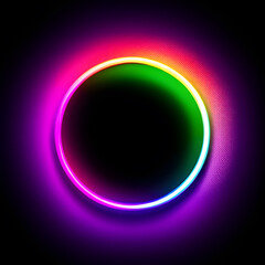 Fototapeta premium Colorful round neon light in dark background