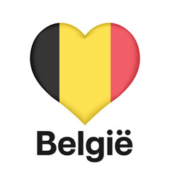 Love Belgium. Text with flag a heart sign