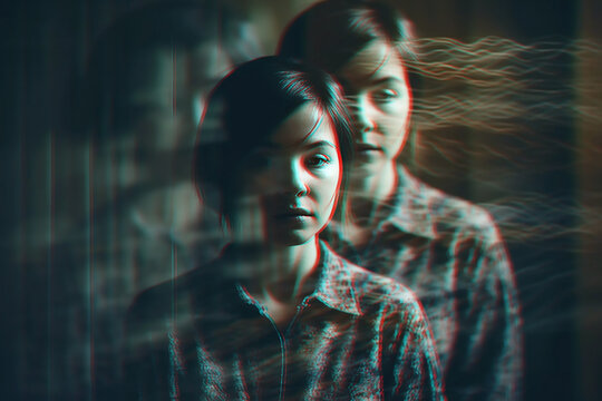 schizophrenic woman with mental disorders and paranoia in depression and stress. Generative AI