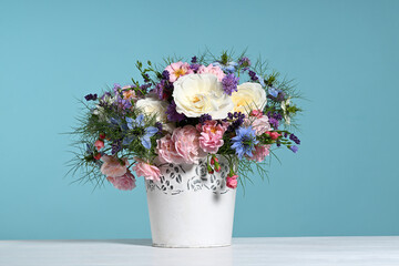 Beautiful bouquet with white and pink roses