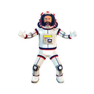 Frightened astronaut in a spacesuit. 3D isolated illustration in low-poly style.