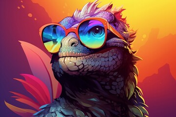 A lizard with goggles and a pair of sunglasses. AI