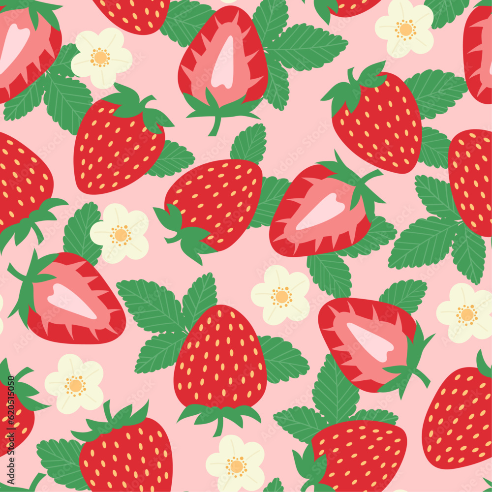 Poster strawberry vector repeat pattern, seamless background with fruits