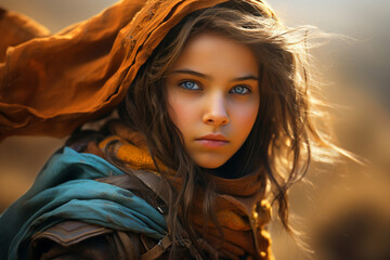 the confidence and resilience of a Muslim girl, with her gaze expressing determination and the belief in her abilities to overcome challenges and achieve her goals. Generative AI