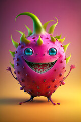 Cute Cartoon dragon fruit Character. Generative Ai