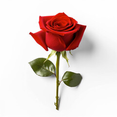 A single red rose on a white background. Generative AI