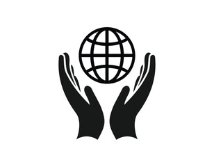 hands hold the globe icon. Planet in the hand vector icon, Globe with two hands icon - obrazy, fototapety, plakaty