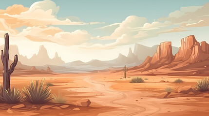 Fototapeta na wymiar Hand-drawn cartoon beautiful desert wild west illustration 
