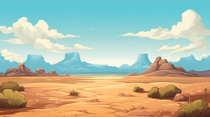 Hand-drawn cartoon beautiful desert wild west illustration
