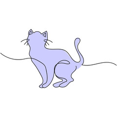 Cat line art design illustration template. Cute silhouette of cat. Purple cat sitting
