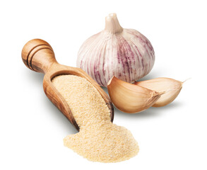 Fresh garlic with dried flakes isolated on white